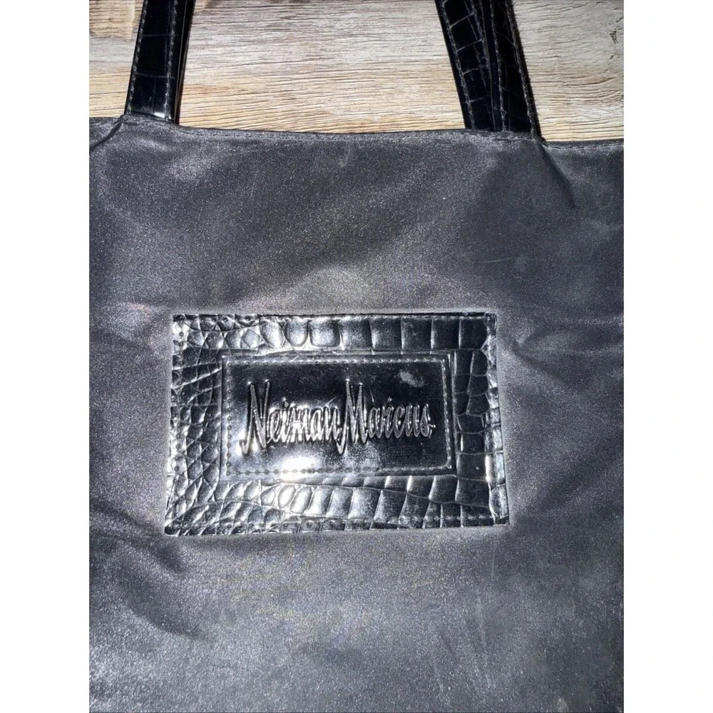 Neiman Marcus Small Black Vinyl & Patent Tote Bag NEW NO TAGS